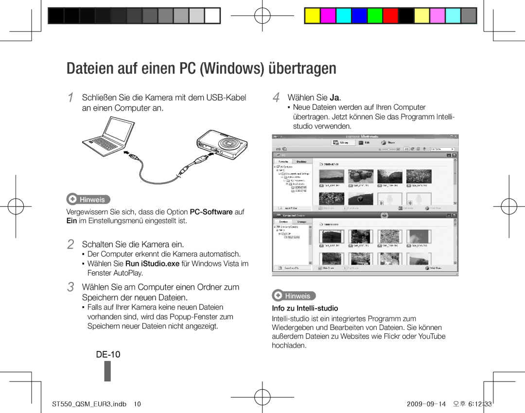 Samsung ES-ST550ZSAGCN, EC-ST550ZBPOIN Dateien auf einen PC Windows übertragen, DE-10, Wählen Sie Ja, An einen Computer an 