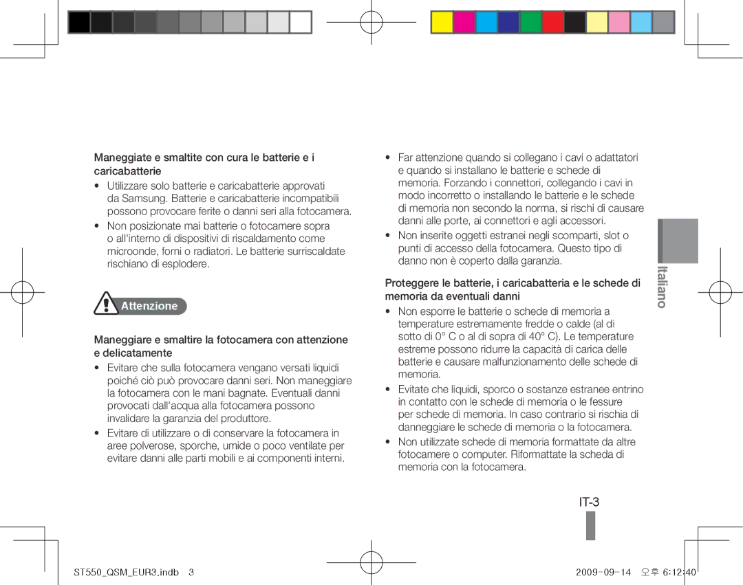 Samsung EC-ST550ZBPGVN, EC-ST550ZBPOIN, EC-ST550ZBPGIT, EC-ST550ZBAOE1, EC-ST560ZBPOE1, EC-ST550ZBPOFR manual IT-3, Attenzione 