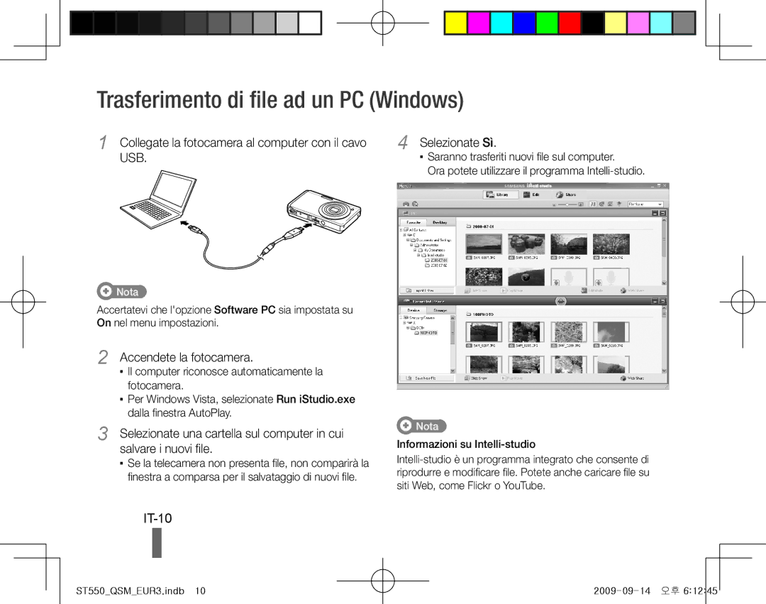 Samsung EC-ST550ZBPGE2 Trasferimento di file ad un PC Windows, IT-10, Collegate la fotocamera al computer con il cavo USB 