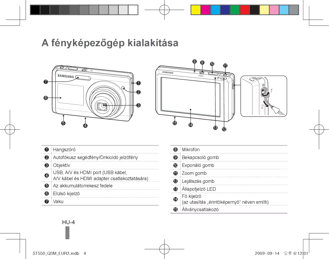 Samsung ES-ST550ZSALCN, EC-ST550ZBPOIN, EC-ST550ZBPGIT, EC-ST550ZBAOE1, EC-ST560ZBPOE1 manual Fényképezőgép kialakítása, HU-4 