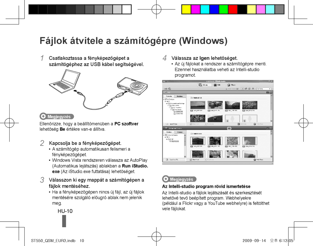 Samsung EC-ST550ZBPGRU, EC-ST550ZBPOIN, EC-ST550ZBPGIT, EC-ST550ZBAOE1 manual Fájlok átvitele a számítógépre Windows, HU-10 