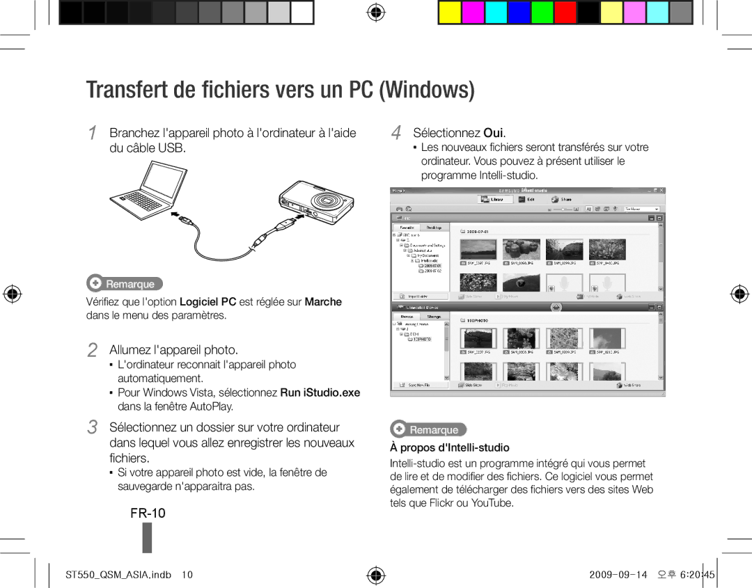 Samsung ES-ST550ZSAGCN, EC-ST550ZBPOIN Transfert de fichiers vers un PC Windows, FR-10, Sélectionnez Oui, Du câble USB 