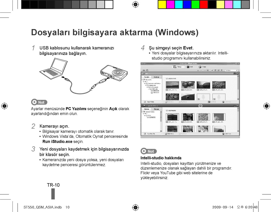 Samsung EC-ST550ZBPBVN, EC-ST550ZBPOIN manual Dosyaları bilgisayara aktarma Windows, TR-10, Kamerayı açın, Bir klasör seçin 