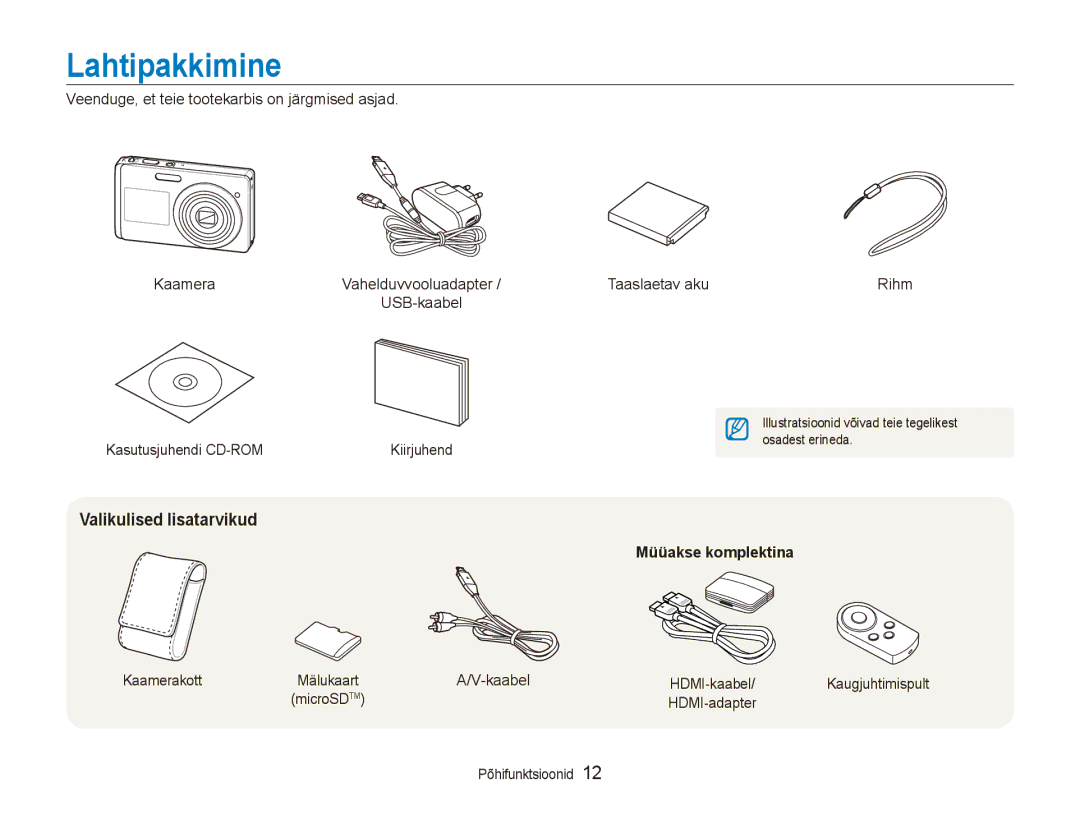 Samsung EC-ST550ZBPGRU, EC-ST550ZBPORU manual Lahtipakkimine, Valikulised lisatarvikud, Müüakse komplektina 