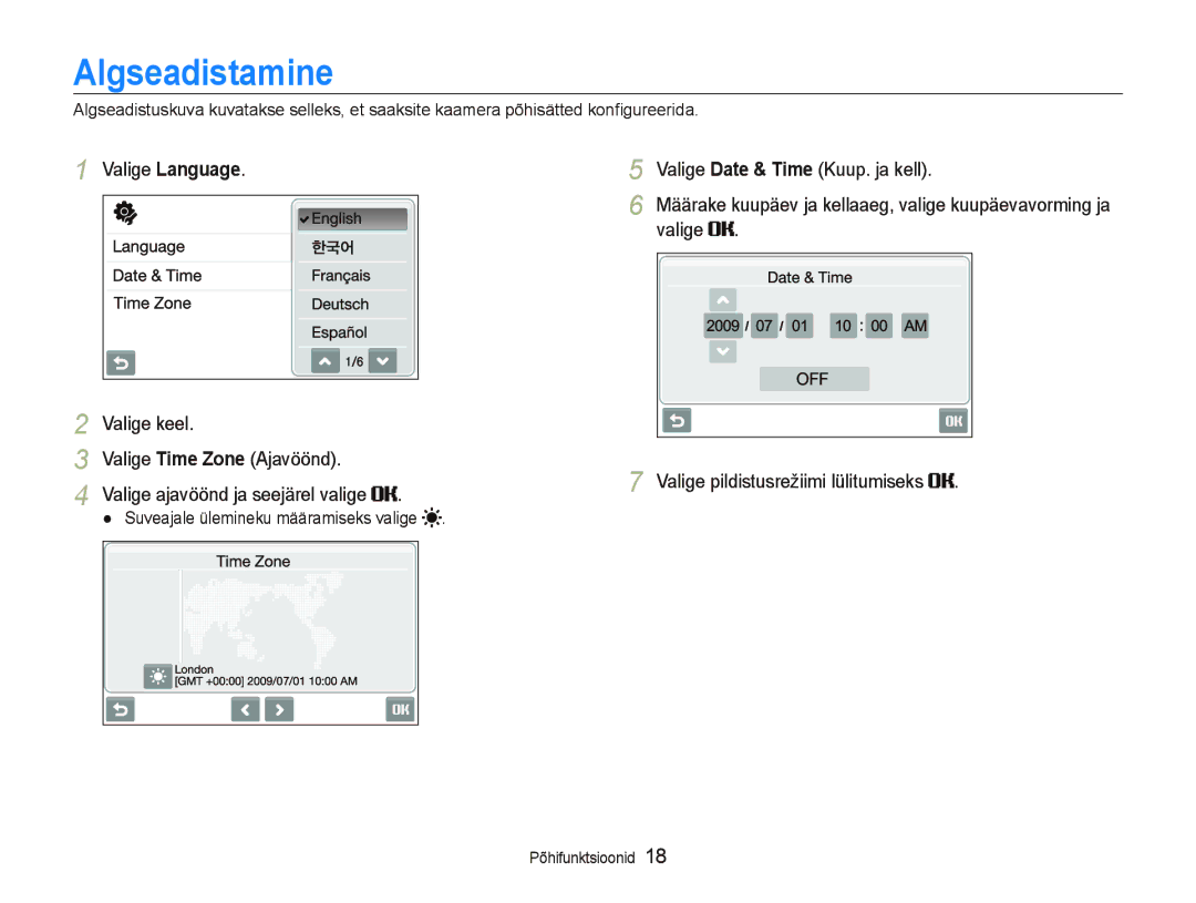 Samsung EC-ST550ZBPGRU, EC-ST550ZBPORU manual Algseadistamine 