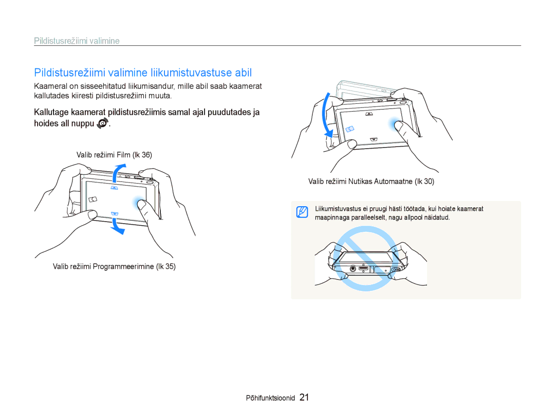 Samsung EC-ST550ZBPORU, EC-ST550ZBPGRU manual Pildistusrežiimi valimine liikumistuvastuse abil 