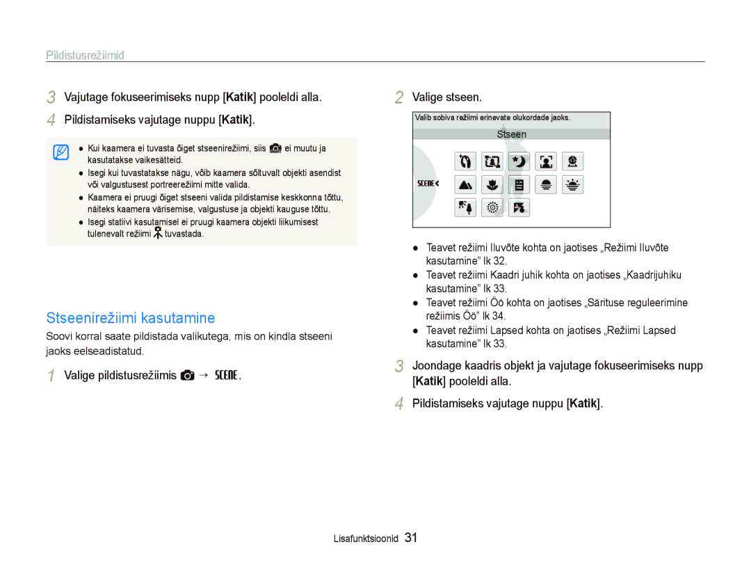 Samsung EC-ST550ZBPORU, EC-ST550ZBPGRU manual Valige stseen 