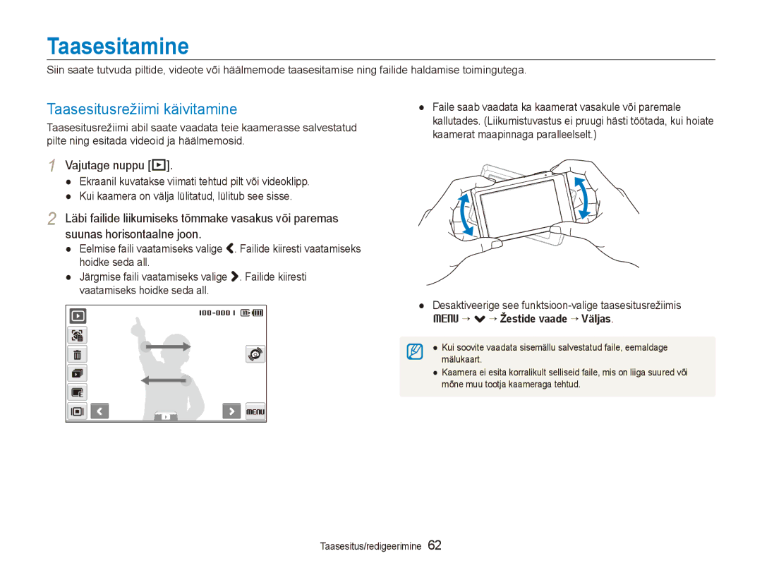 Samsung EC-ST550ZBPGRU, EC-ST550ZBPORU manual Taasesitamine, Taasesitusrežiimi käivitamine, Vajutage nuppu P 