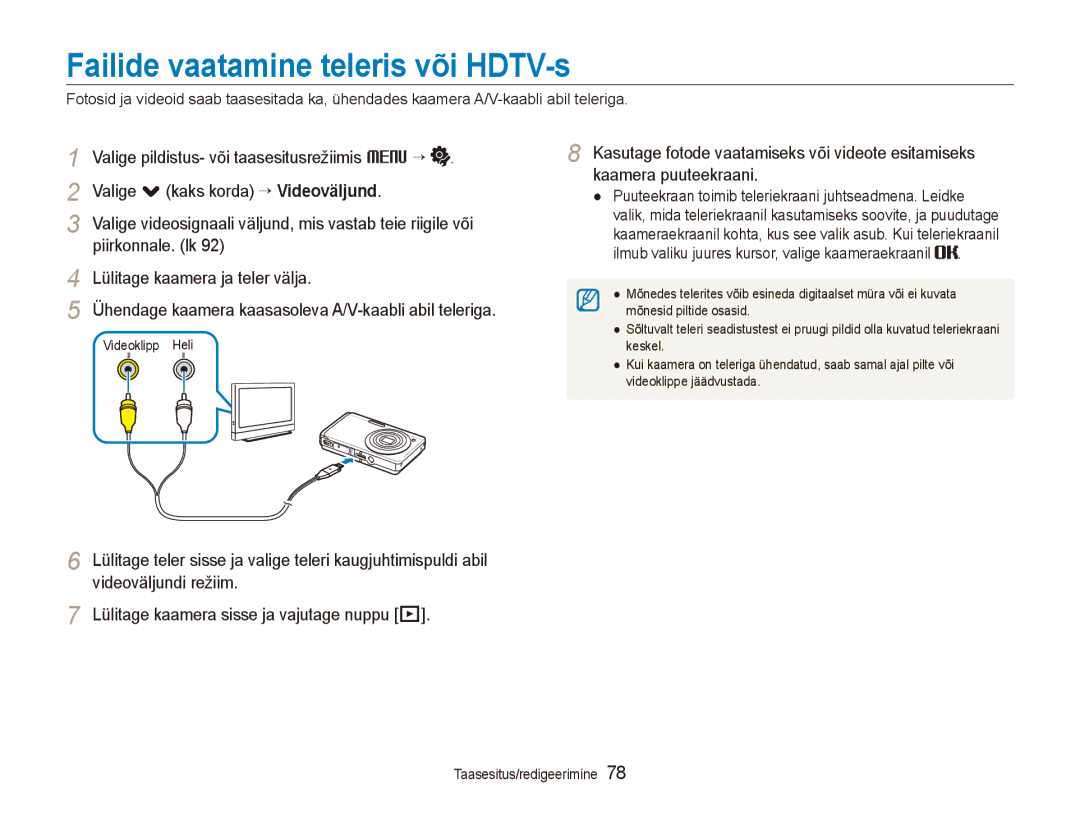 Samsung EC-ST550ZBPGRU Failide vaatamine teleris või HDTV-s, Valige pildistus- või taasesitusrežiimis M→, Piirkonnale. lk 