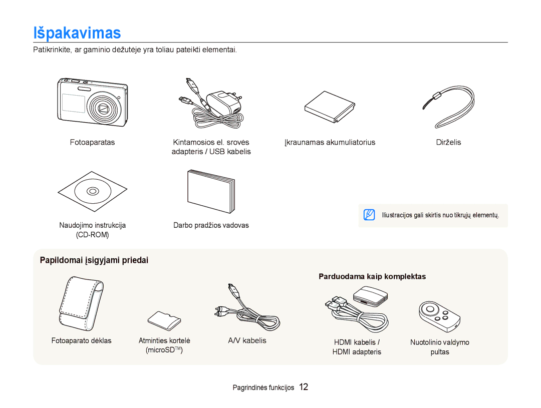 Samsung EC-ST550ZBPGRU, EC-ST550ZBPORU manual Išpakavimas, Papildomai įsigyjami priedai, Parduodama kaip komplektas 