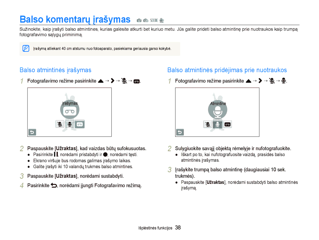 Samsung EC-ST550ZBPGRU, EC-ST550ZBPORU manual Balso komentarǐ Ƴrašymas a p s d, Balso atmintinės įrašymas 