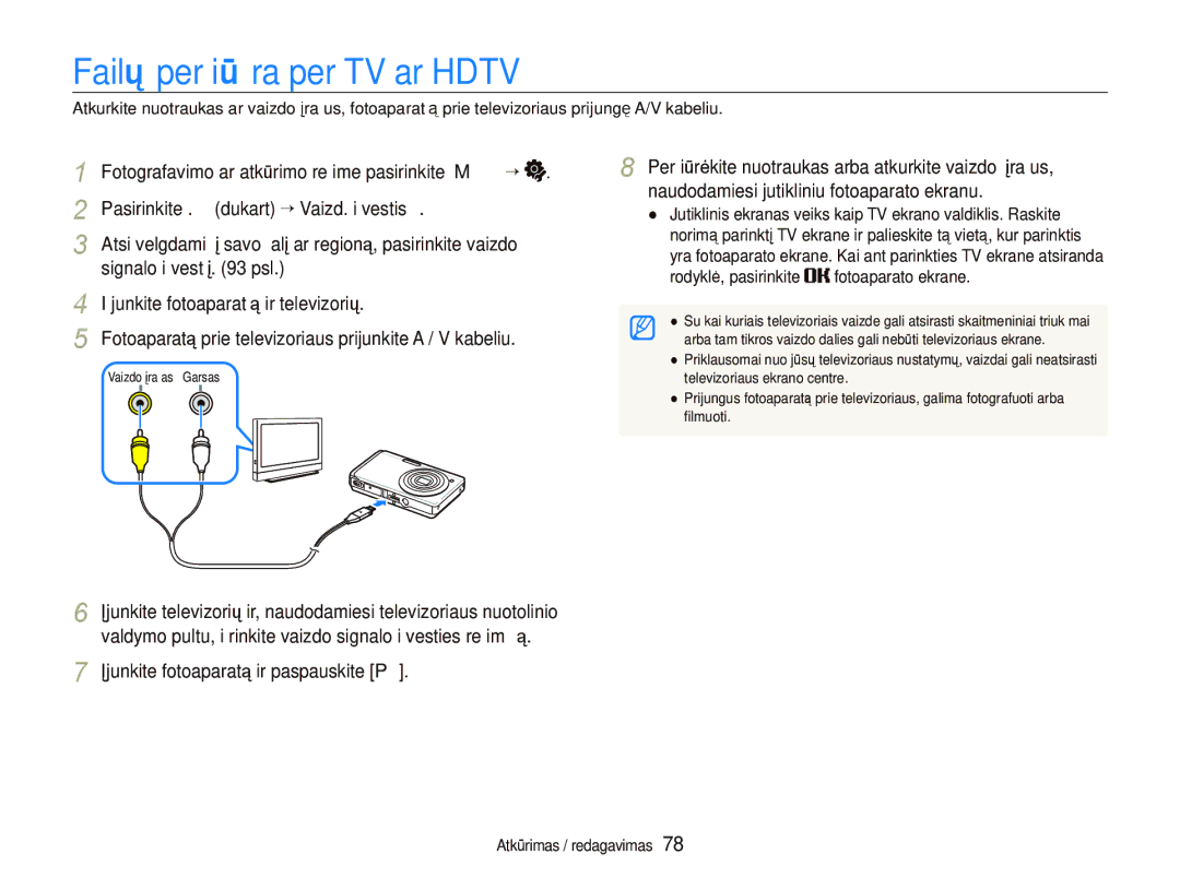 Samsung EC-ST550ZBPGRU manual Failų peržiūra per TV ar Hdtv, Pasirinkite . dukart “ Vaizd. išvestis, Signalo išvestį psl 