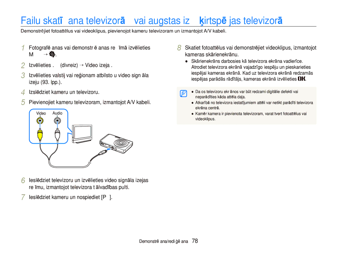 Samsung EC-ST550ZBPGRU, EC-ST550ZBPORU Izvēlieties . divreiz “ Video izeja, Izeju 93. lpp, Izslēdziet kameru un televizoru 