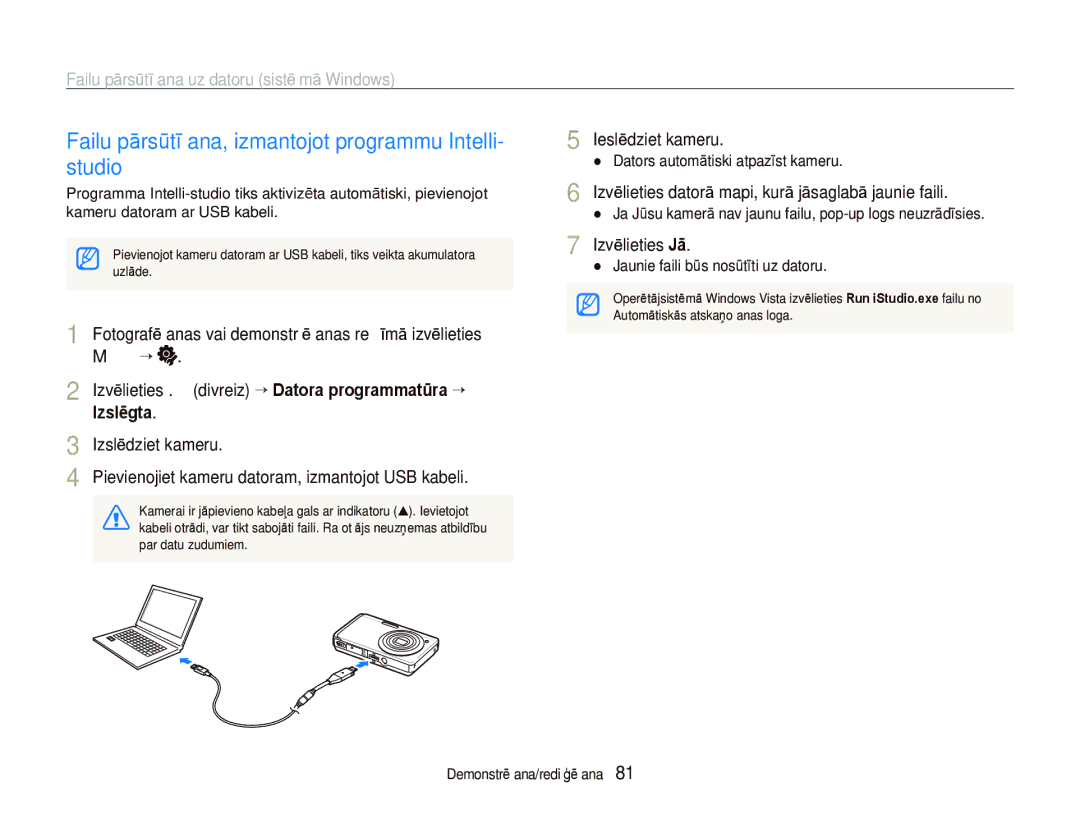 Samsung EC-ST550ZBPORU, EC-ST550ZBPGRU manual Failu pārsūtīšana, izmantojot programmu Intelli- studio, IzslƝgta 