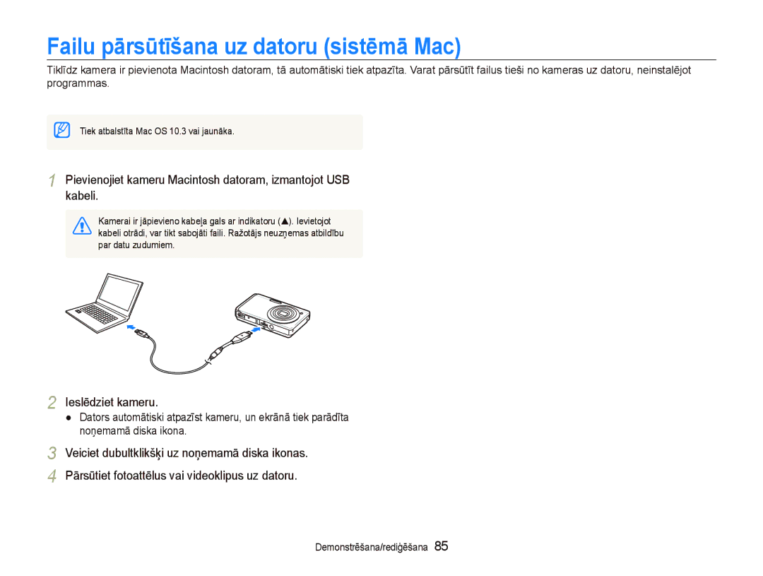 Samsung EC-ST550ZBPORU manual Failu pƗrsǌtƯšana uz datoru sistƝmƗ Mac, Veiciet dubultklikšķi uz noņemamā diska ikonas 