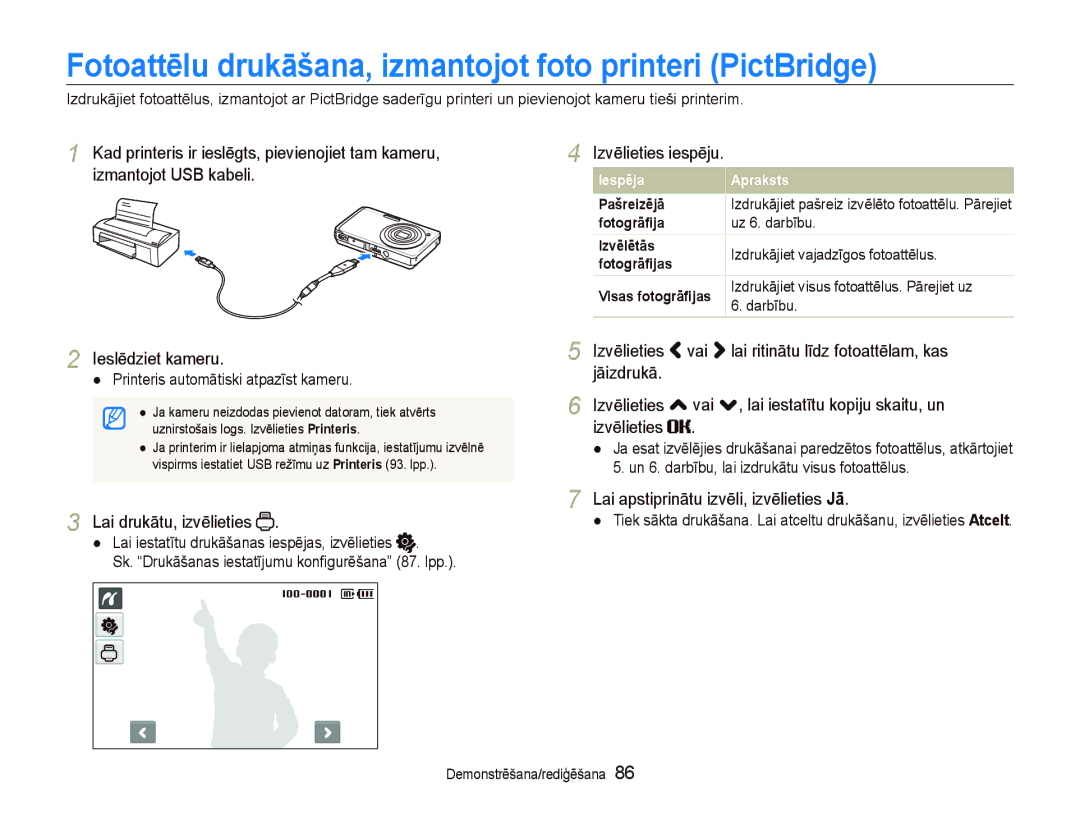 Samsung EC-ST550ZBPGRU FotoattƝlu drukƗšana, izmantojot foto printeri PictBridge, Lai drukātu, izvēlieties, Jāizdrukā 