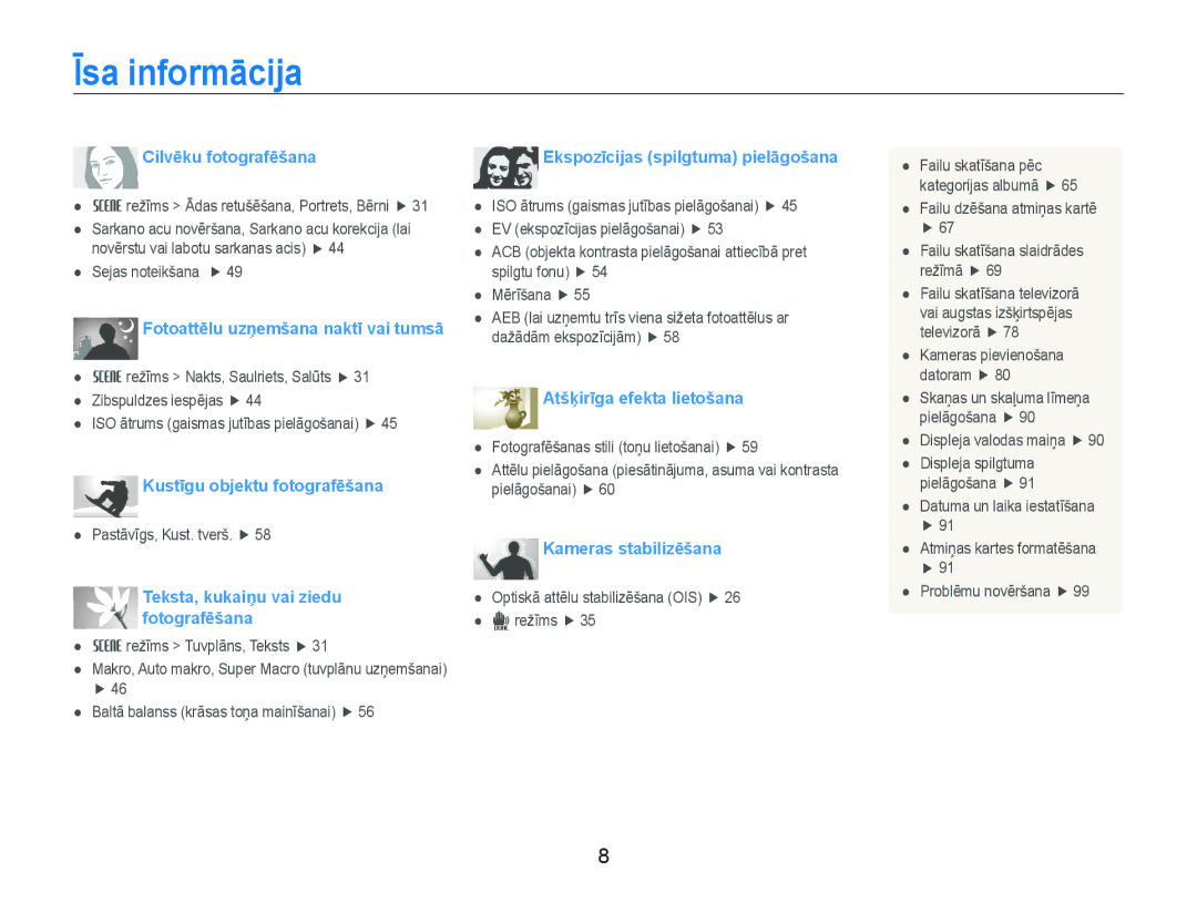 Samsung EC-ST550ZBPGRU, EC-ST550ZBPORU manual Īsa informācija, Cilvēku fotografēšana 