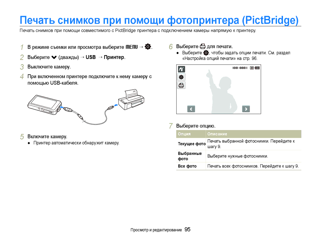 Samsung EC-ST600ZBPGRU, EC-ST600ZBPBE2 Выберите . дважды ““USB ““Принтер, Помощью USB-кабеля, Выберите для печати, Шагу 