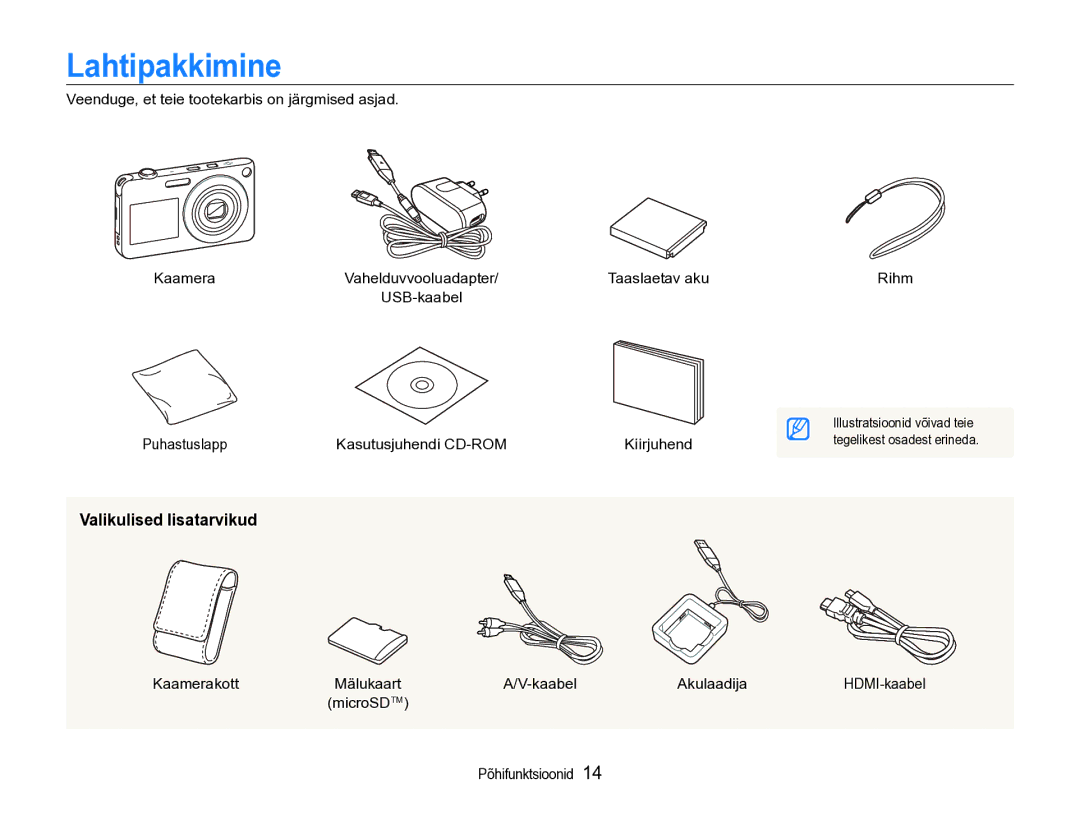 Samsung EC-ST600ZBPBE2 manual Lahtipakkimine, Valikulised lisatarvikud 