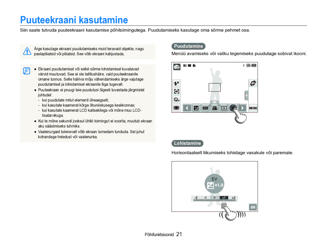 Samsung EC-ST600ZBPBE2 manual Puuteekraani kasutamine, Puudutamine, Lohistamine 