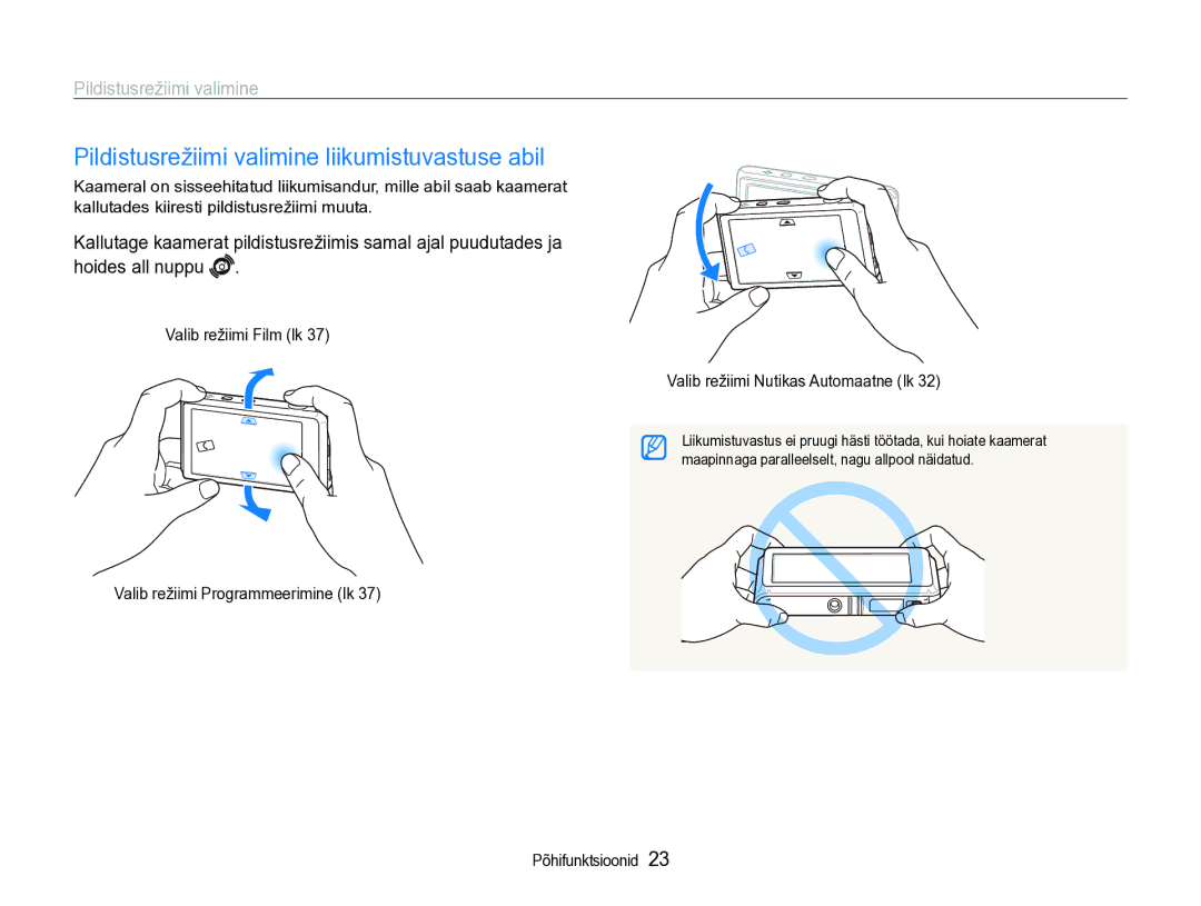 Samsung EC-ST600ZBPBE2 manual Pildistusrežiimi valimine liikumistuvastuse abil 