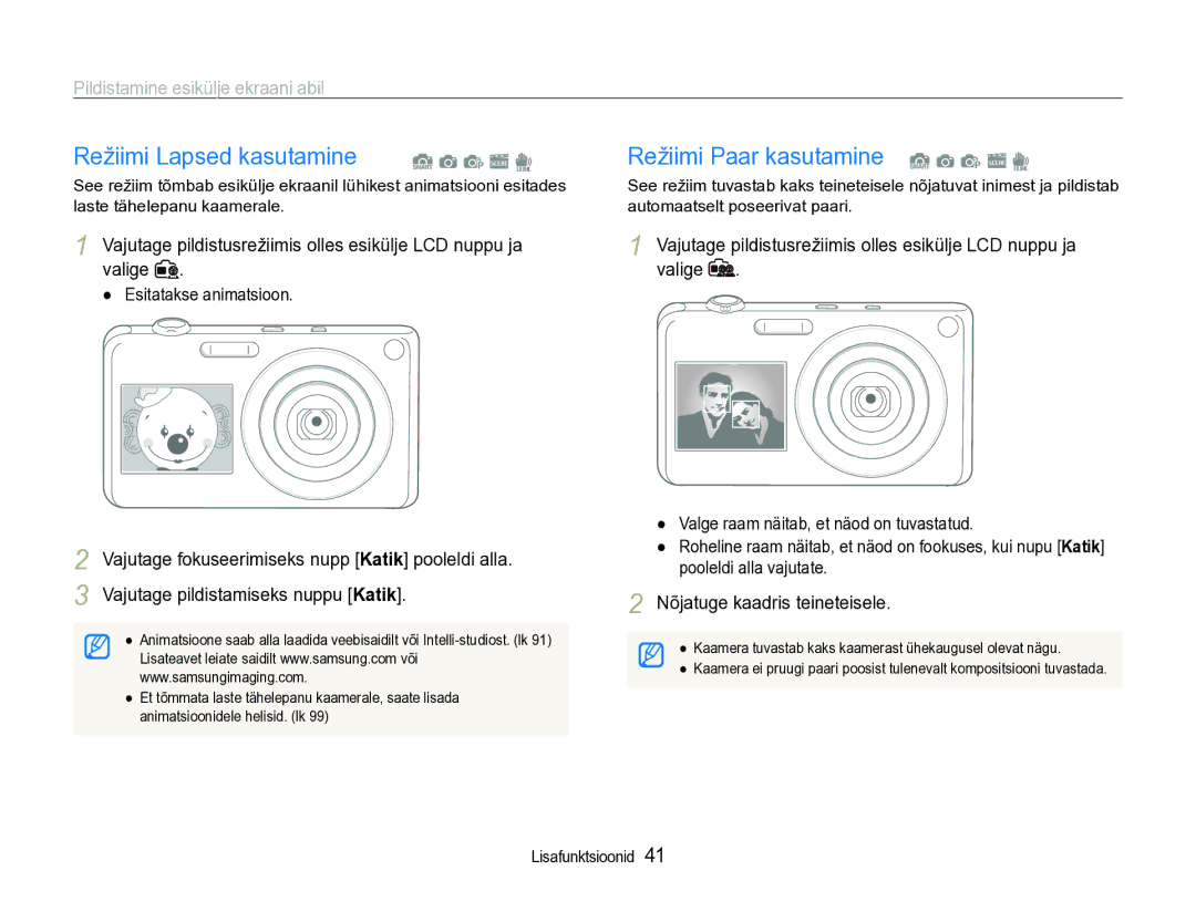 Samsung EC-ST600ZBPBE2 manual Režiimi Lapsed kasutamine S a p s d, Režiimi Paar kasutamine S a p s d 