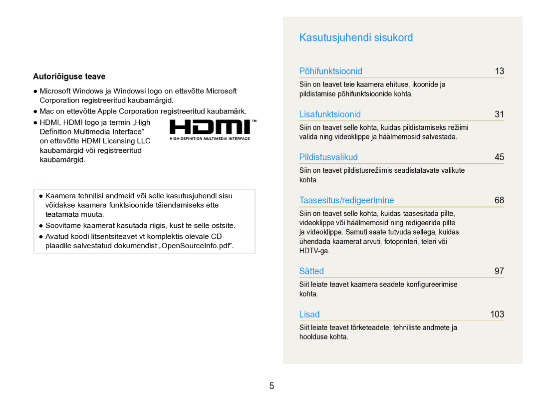 Samsung EC-ST600ZBPBE2 manual Kasutusjuhendi sisukord, Autoriõiguse teave 