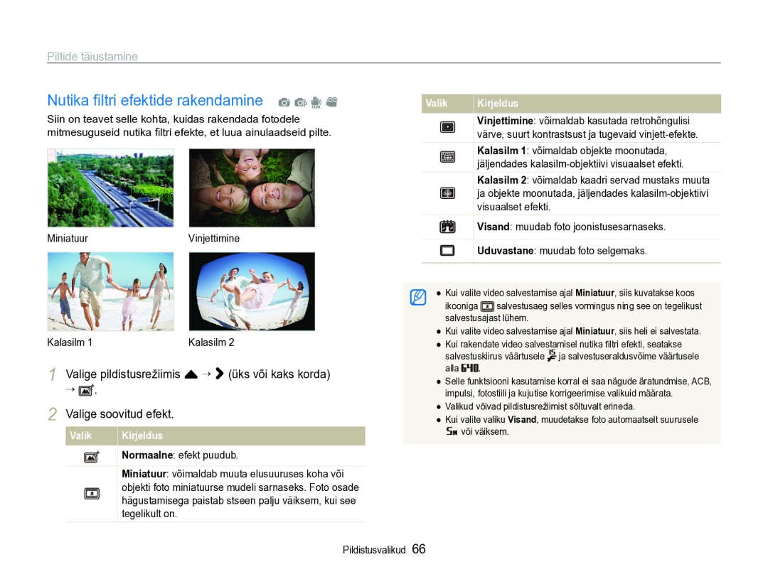 Samsung EC-ST600ZBPBE2 manual Nutika ﬁltri efektide rakendamine a p d, Piltide täiustamine 