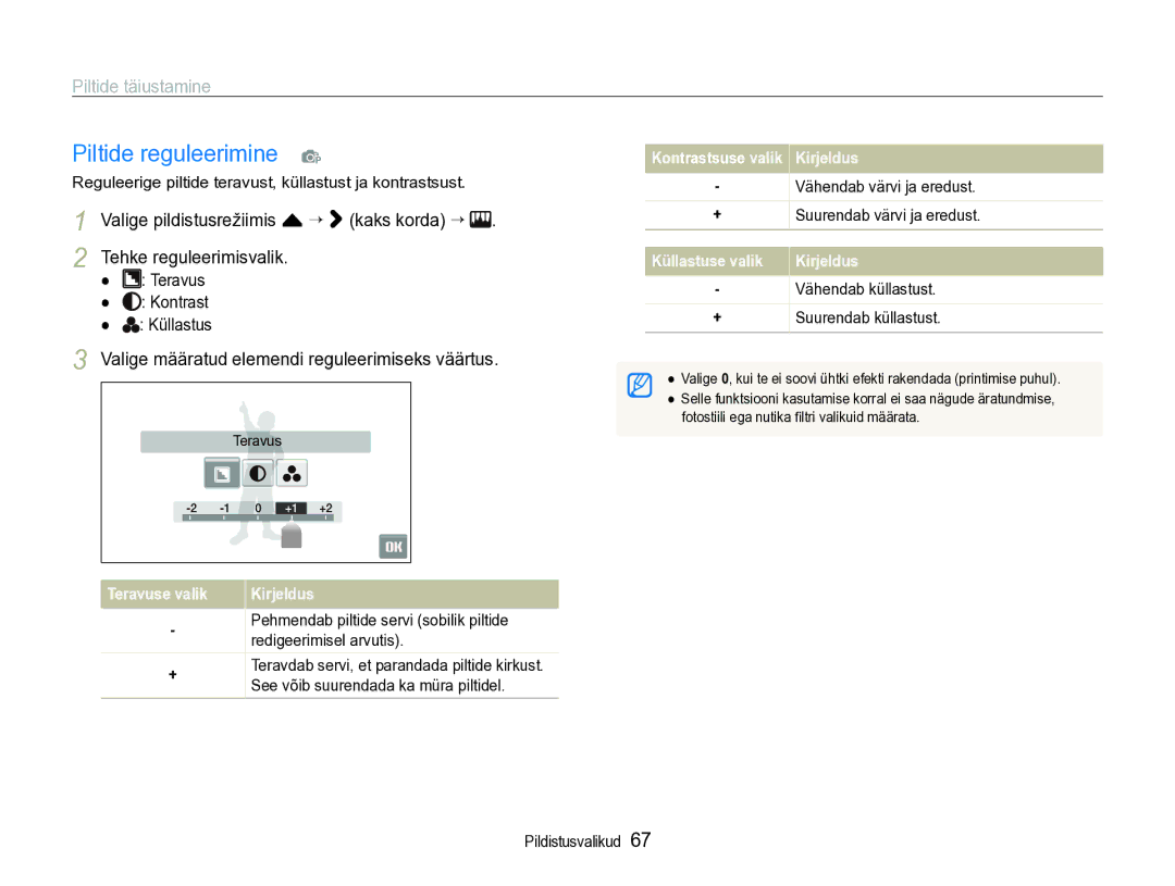 Samsung EC-ST600ZBPBE2 Piltide reguleerimine p, Valige määratud elemendi reguleerimiseks väärtus, Redigeerimisel arvutis 