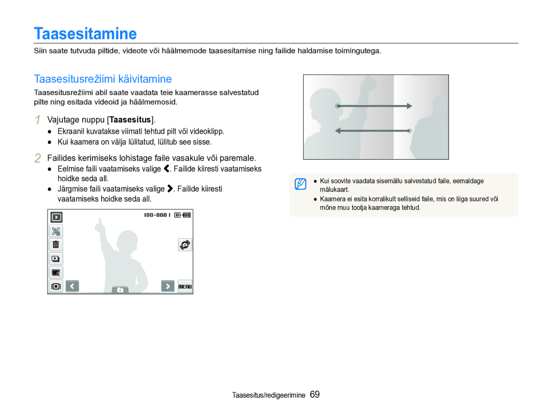 Samsung EC-ST600ZBPBE2 manual Taasesitamine, Taasesitusrežiimi käivitamine, Vajutage nuppu Taasesitus 