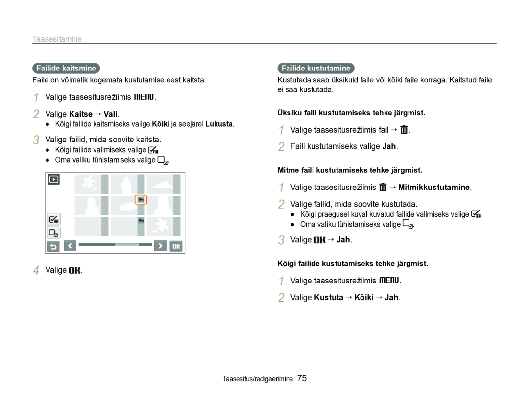 Samsung EC-ST600ZBPBE2 manual Valige Kaitse ““Vali, Valige Kustuta “ Kõiki “ Jah 