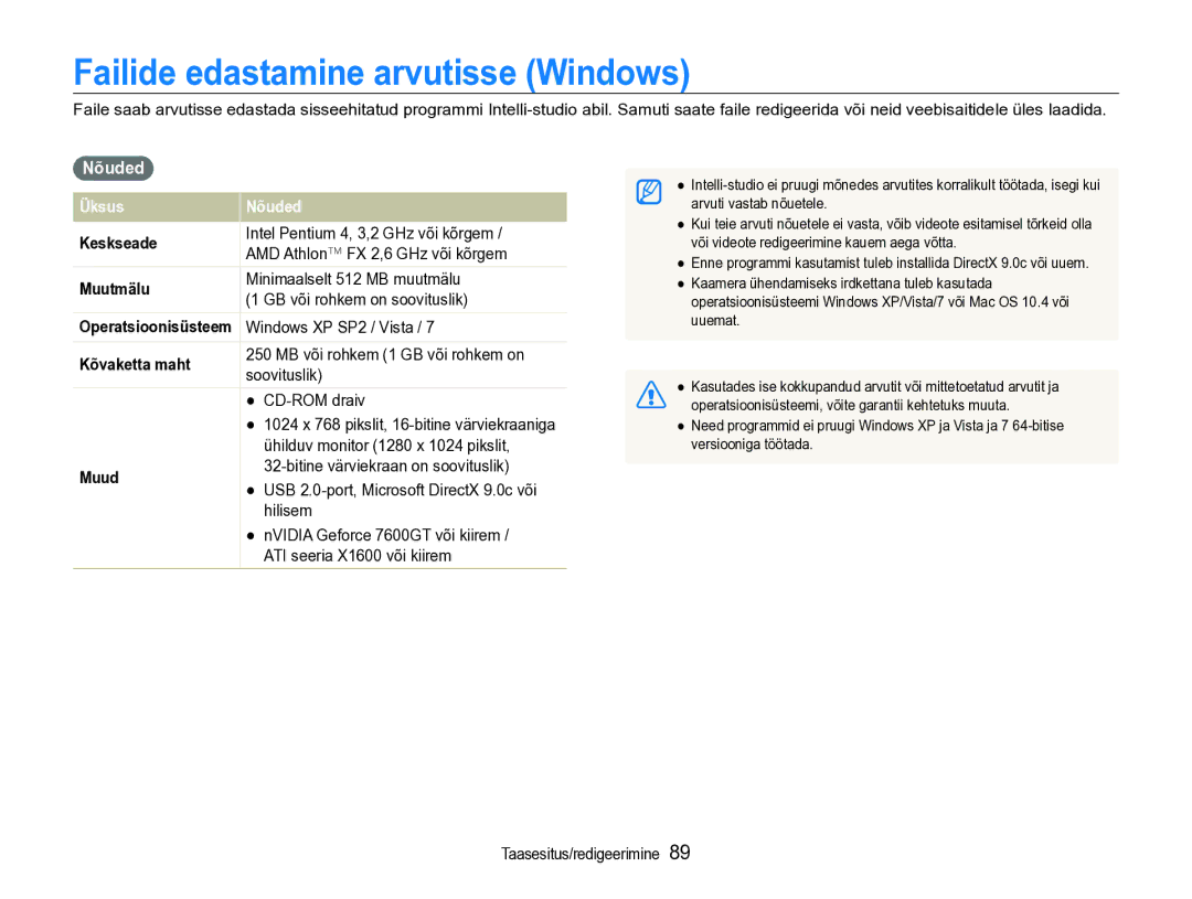 Samsung EC-ST600ZBPBE2 manual Failide edastamine arvutisse Windows, Nõuded 