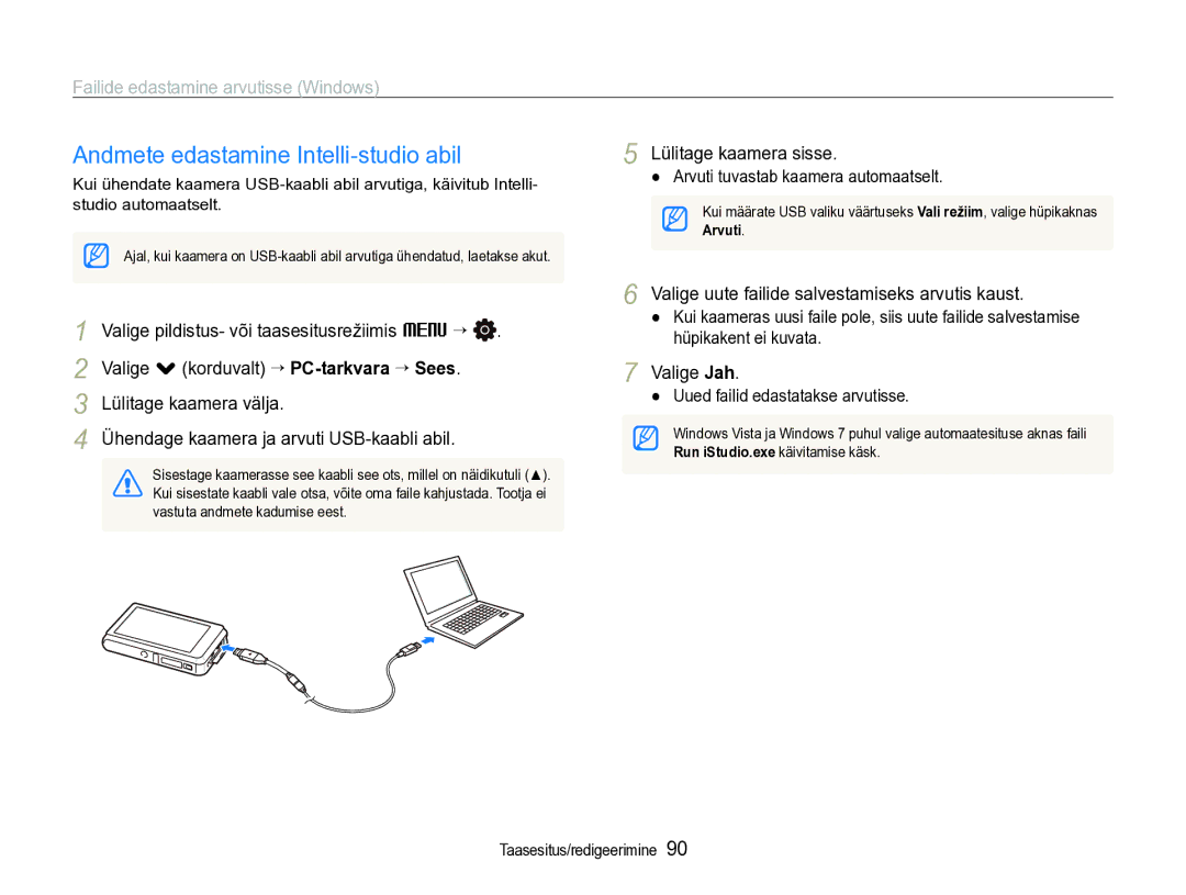 Samsung EC-ST600ZBPBE2 manual Andmete edastamine Intelli-studio abil, Failide edastamine arvutisse Windows 