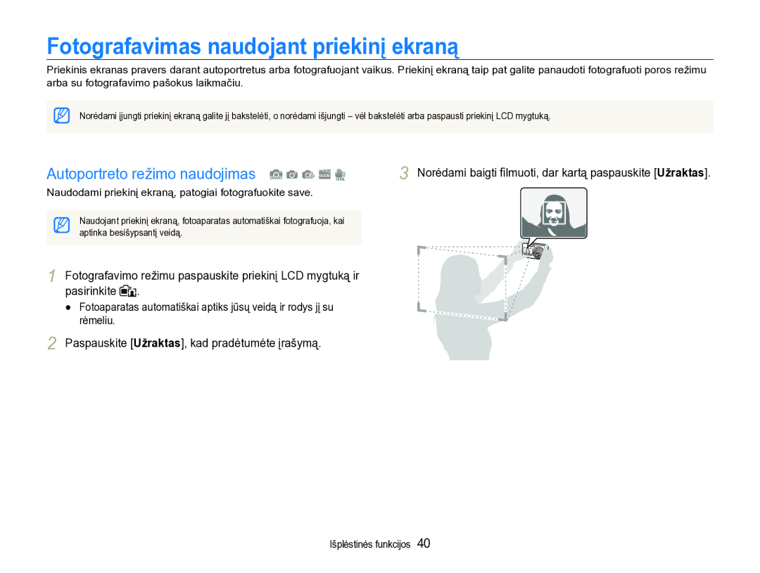 Samsung EC-ST600ZBPBE2 manual Fotografavimas naudojant priekinį ekraną, Autoportreto režimo naudojimas S a p s d 