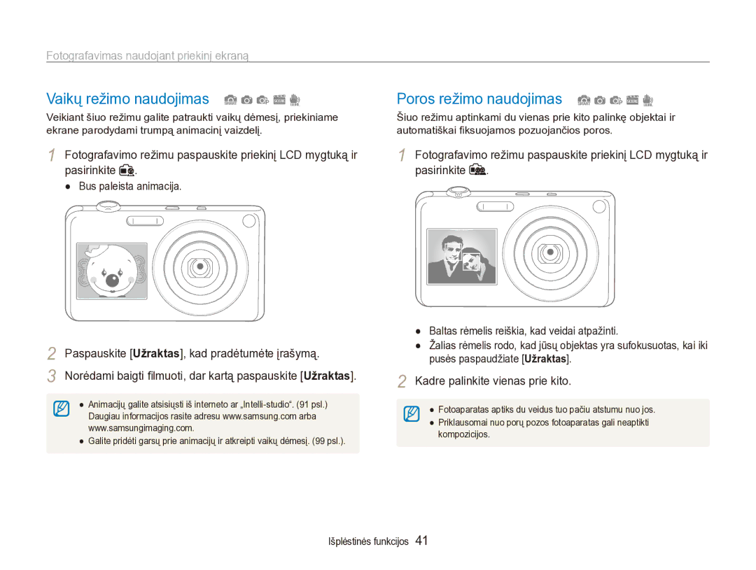 Samsung EC-ST600ZBPBE2 Fotografavimas naudojant priekinį ekraną, Kadre palinkite vienas prie kito, Bus paleista animacija 