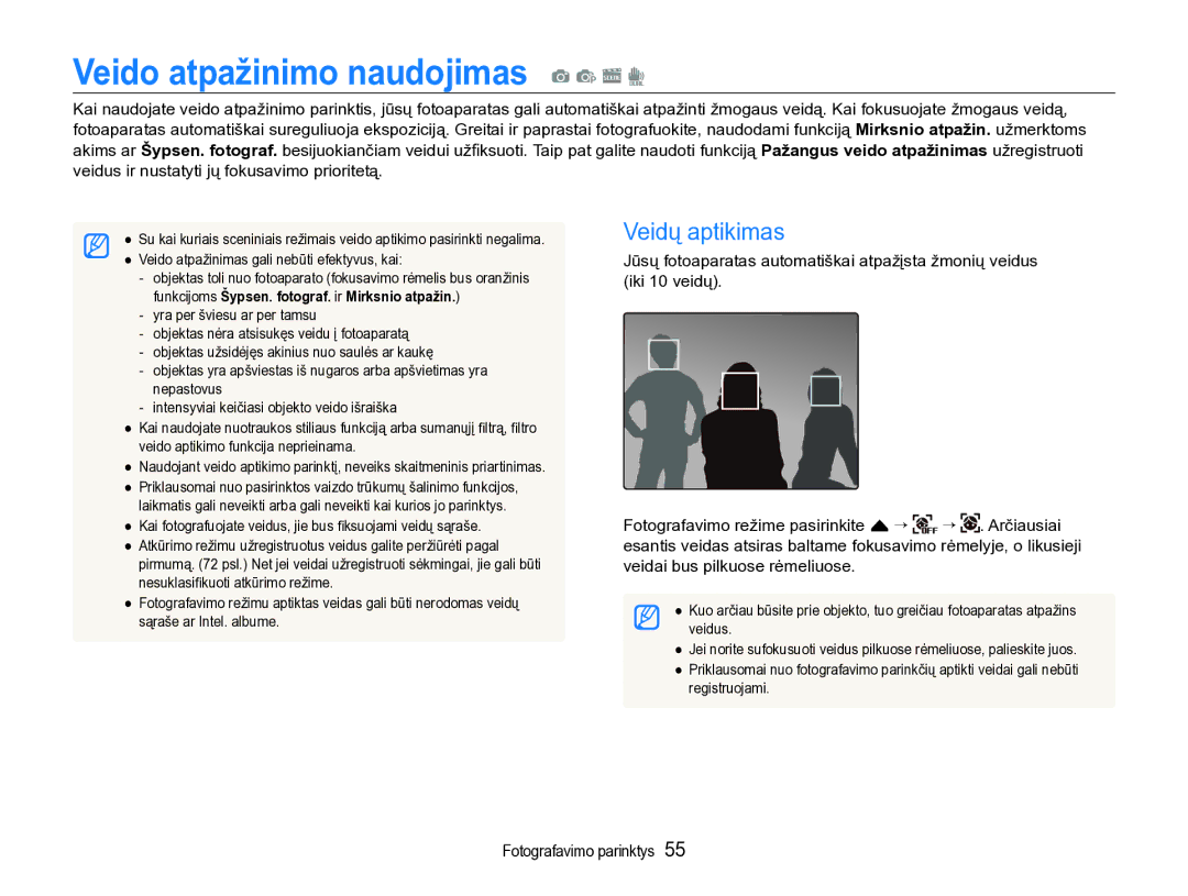 Samsung EC-ST600ZBPBE2 manual Veido atpažinimo naudojimas a p s d, Veidų aptikimas 