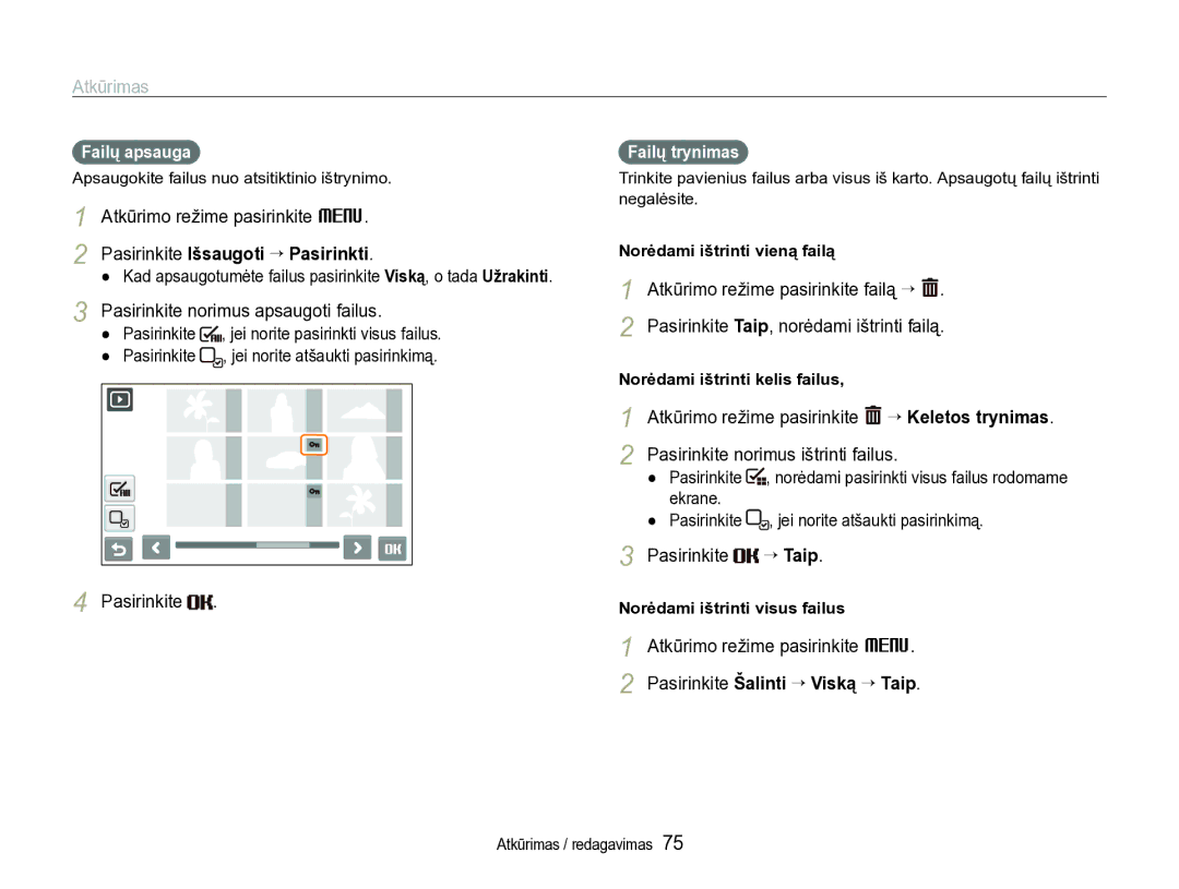 Samsung EC-ST600ZBPBE2 manual Atkūrimo režime pasirinkite M, Pasirinkite norimus apsaugoti failus, Pasirinkite “ Taip 