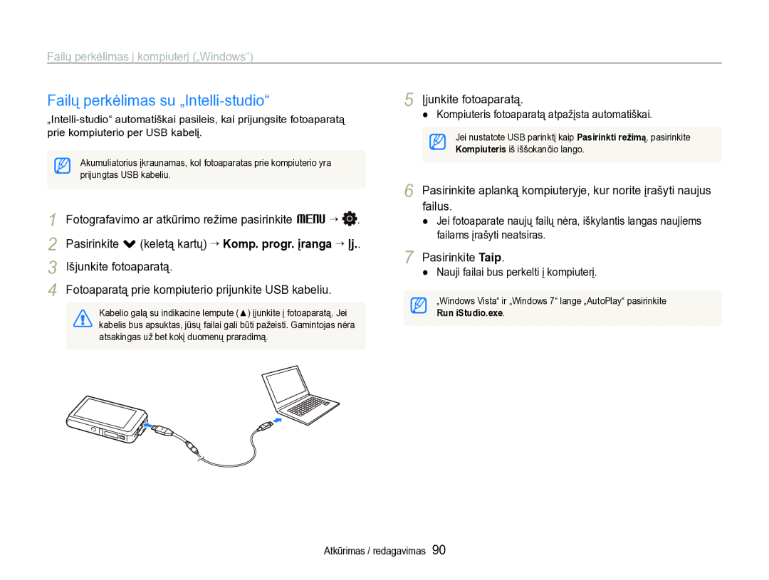 Samsung EC-ST600ZBPBE2 Failų perkėlimas su „Intelli-studio, Failų perkėlimas į kompiuterį „Windows, Išjunkite fotoaparatą 