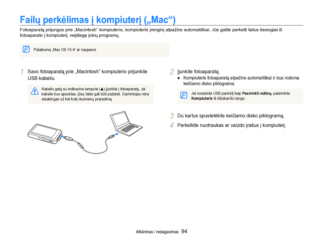 Samsung EC-ST600ZBPBE2 manual Failų perkėlimas į kompiuterį „Mac 