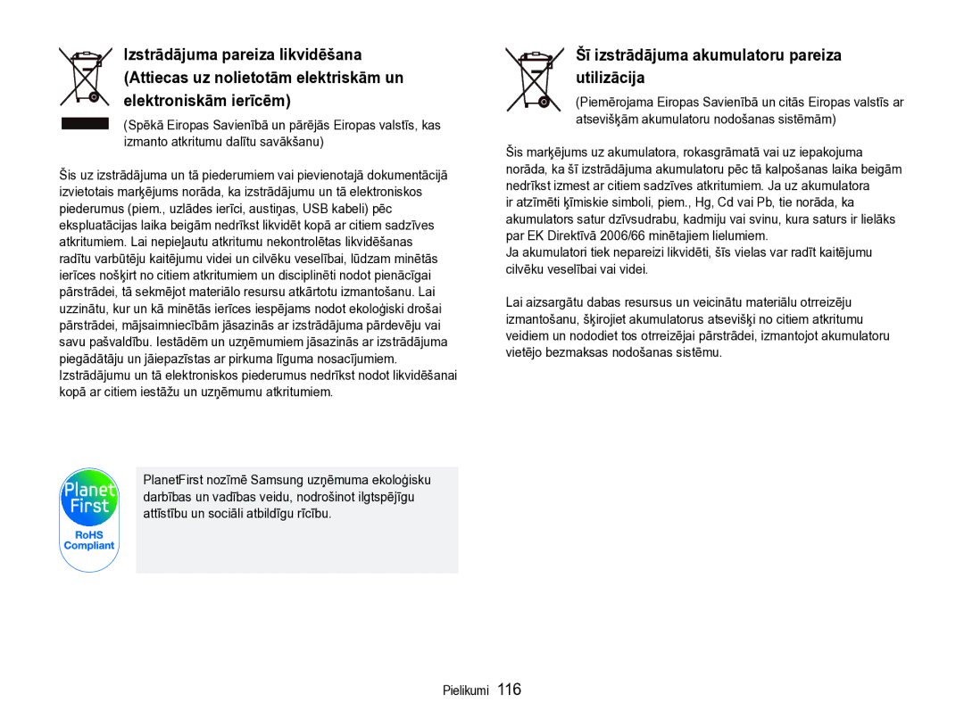 Samsung EC-ST600ZBPBE2 manual Šī izstrādājuma akumulatoru pareiza utilizācija 