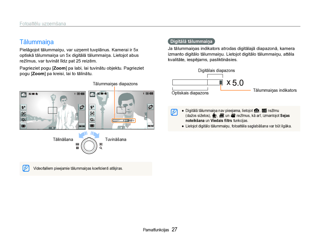 Samsung EC-ST600ZBPBE2 manual Tālummaiņa, Digitālā tālummaiņa, Optiskais diapazons 