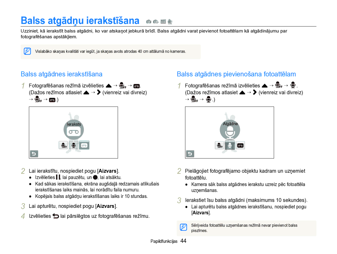 Samsung EC-ST600ZBPBE2 manual Balss atgādņu ierakstīšana a p s d, Balss atgādnes ierakstīšana 