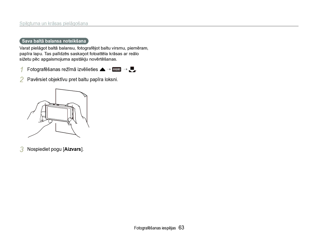 Samsung EC-ST600ZBPBE2 manual Sava baltā balansa noteikšana 