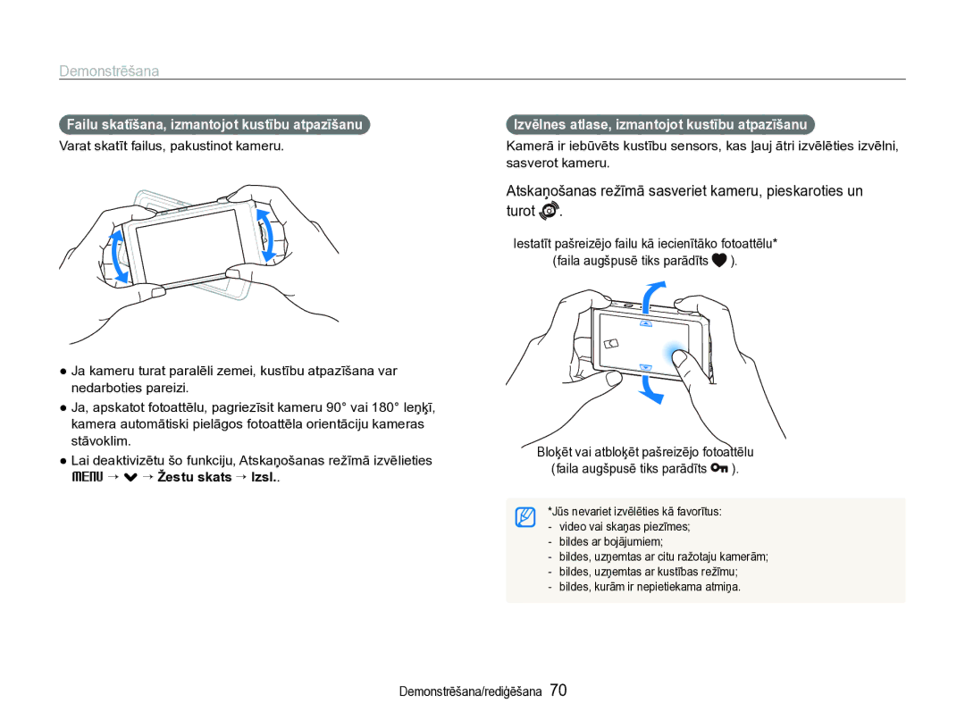 Samsung EC-ST600ZBPBE2 manual Demonstrēšana, Atskaņošanas režīmā sasveriet kameru, pieskaroties un turot 