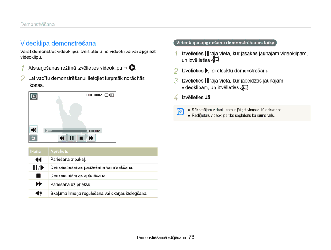 Samsung EC-ST600ZBPBE2 manual Videoklipa demonstrēšana 