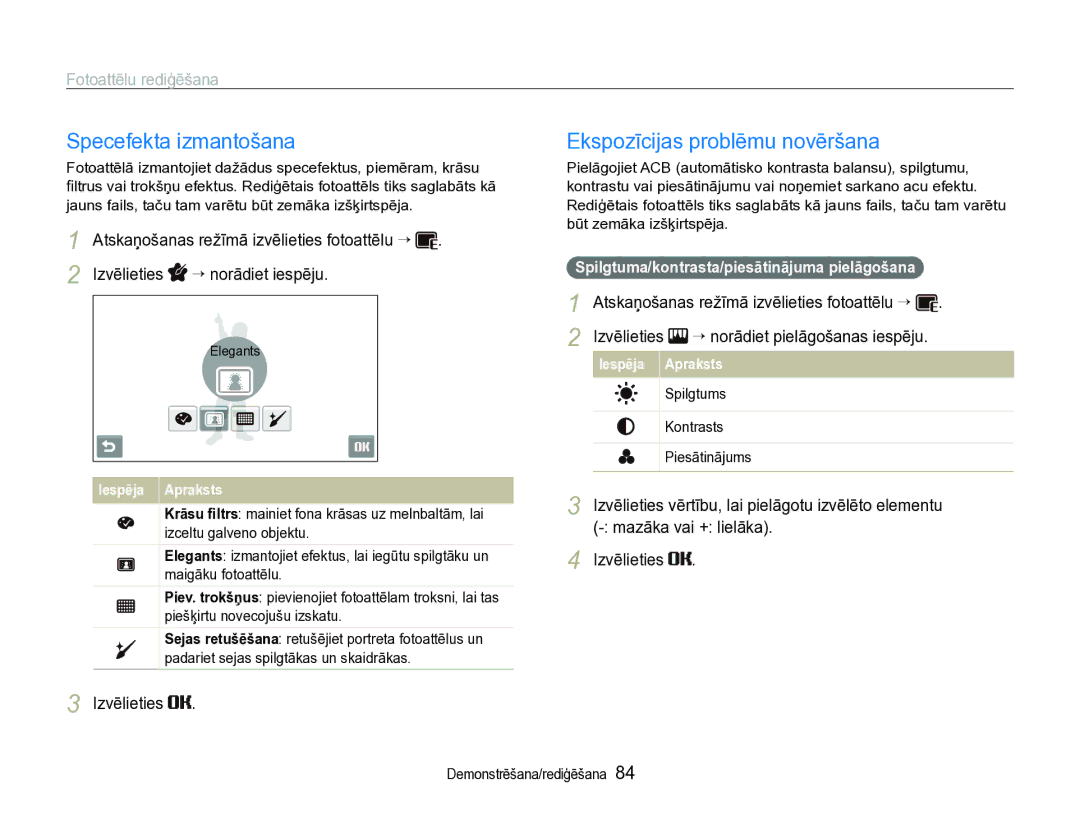 Samsung EC-ST600ZBPBE2 manual Specefekta izmantošana, Ekspozīcijas problēmu novēršana, “ norādiet pielāgošanas iespēju 