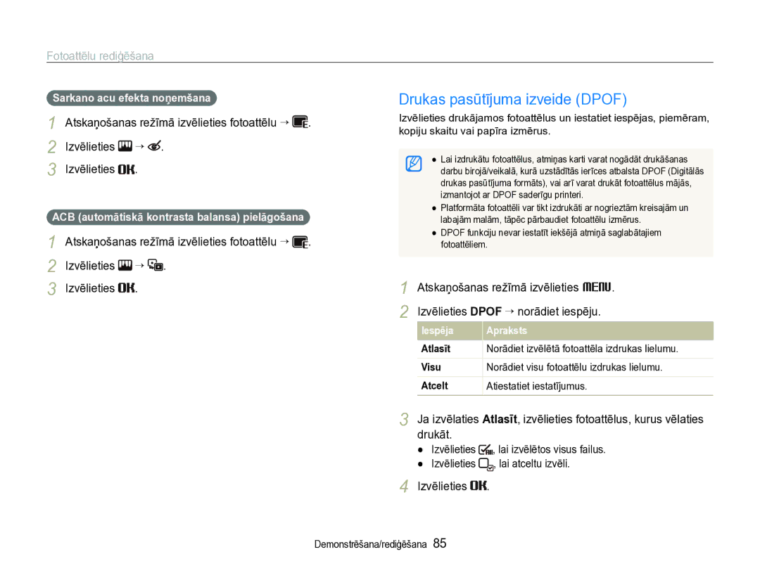 Samsung EC-ST600ZBPBE2 manual Drukas pasūtījuma izveide Dpof, Atskaņošanas režīmā izvēlieties fotoattēlu “ Izvēlieties “ 