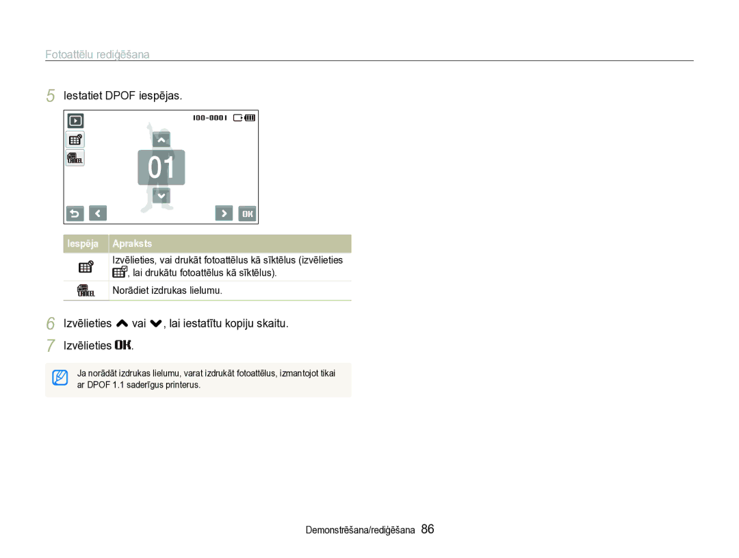 Samsung EC-ST600ZBPBE2 manual Iestatiet Dpof iespējas, Norādiet izdrukas lielumu 