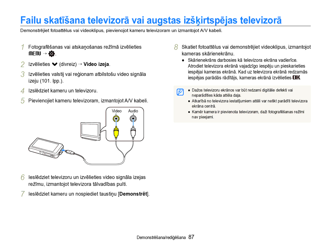 Samsung EC-ST600ZBPBE2 manual Izvēlieties . divreiz “ Video izeja, Izeju 101. lpp, Izslēdziet kameru un televizoru 