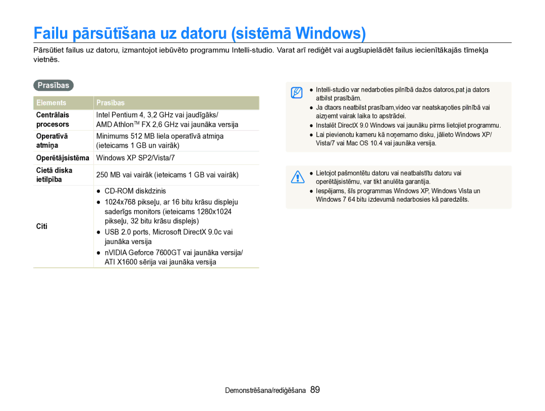 Samsung EC-ST600ZBPBE2 manual Failu pārsūtīšana uz datoru sistēmā Windows, Prasības 